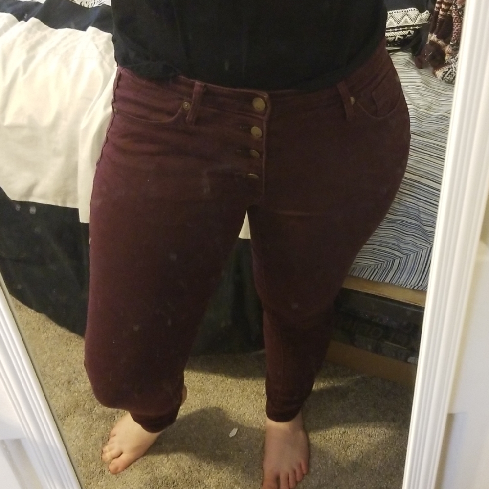 Burgundy Mid-Rise Skinny Jeans Mossimo denim